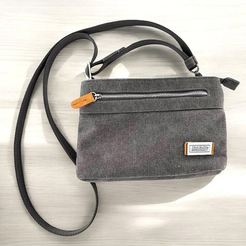 TRAVELON Anti-Theft Security Crossbody Bag in Gray Canvas